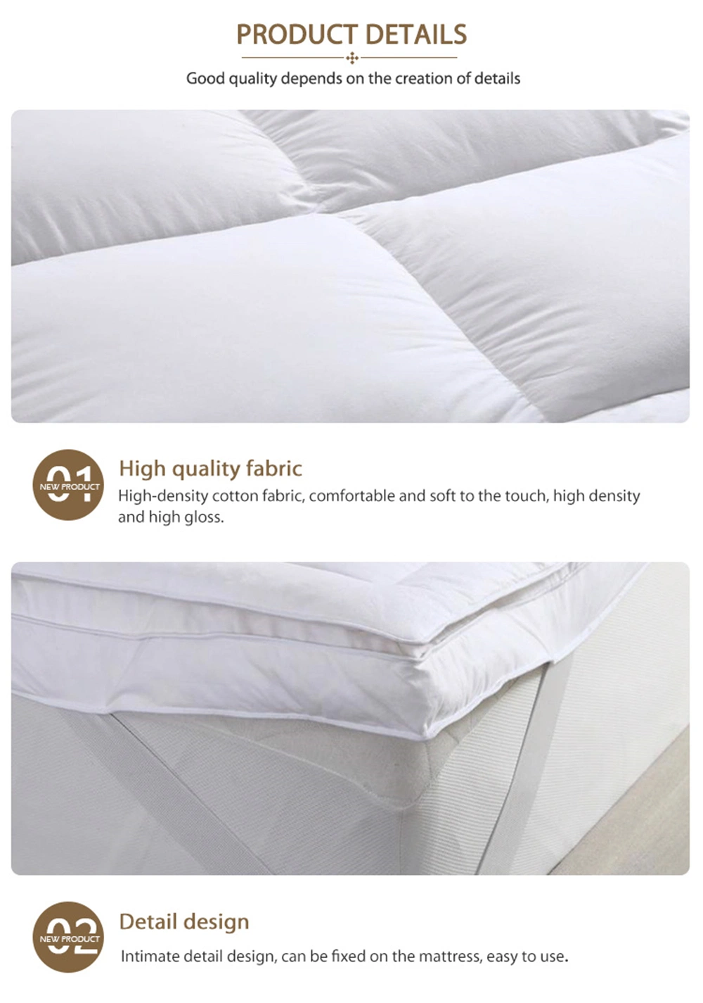 Hotel Cotton Mattress Pad Cover Queen Size 300tc Bed Mattress Topper